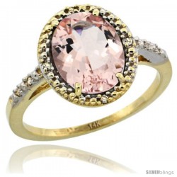 14k Yellow Gold Diamond Morganite Ring 2.4 ct Oval Stone 10x8 mm, 1/2 in wide