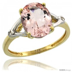 14k Yellow Gold Diamond Morganite Ring 2.4 ct Oval Stone 10x8 mm, 3/8 in wide