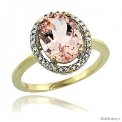 14k Yellow Gold Diamond Morganite Ring 2.4 ct Oval Stone 10x8 mm, 1/2 in wide -Style Cy413114