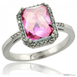 14k White Gold Diamond Pink Topaz Ring 2.53 ct Emerald Shape 9x7 mm, 1/2 in wide