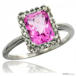 14k White Gold Diamond Pink Topaz Ring 1.6 ct Emerald Shape 8x6 mm, 1/2 in wide