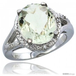 10K White Gold Natural Green Amethyst Ring Oval 12x10 Stone Diamond Accent