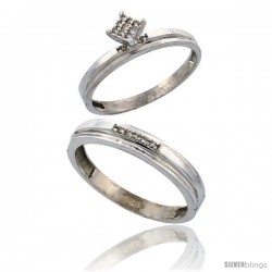 Sterling Silver 2-Piece Diamond wedding Engagement Ring Set for Him & Her Rhodium finish, 3mm & 4mm wide