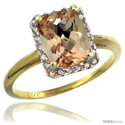 14k Yellow Gold Diamond Morganite Ring 1.6 ct Emerald Shape 8x6 mm, 1/2 in wide