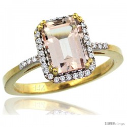 14k Yellow Gold Diamond Morganite Ring 1.6 ct Emerald Shape 8x6 mm, 1/2 in wide -Style Cy413129