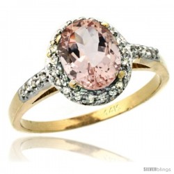 14k Yellow Gold Diamond Morganite Ring Oval Stone 8x6 mm 1.17 ct 3/8 in wide