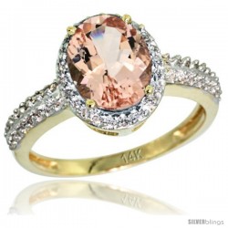 14k Yellow Gold Diamond Morganite Ring Oval Stone 9x7 mm 1.76 ct 1/2 in wide