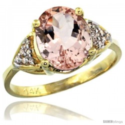 14k Yellow Gold Diamond Morganite Ring 2.40 ct Oval 10x8 Stone 3/8 in wide