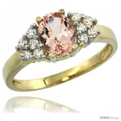 14k Yellow Gold Ladies Natural Morganite Ring oval 8x6 Stone Diamond Accent