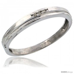 Sterling Silver Ladies' Diamond Wedding Band Rhodium finish, 1/8 in wide -Style Ag006lb