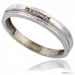 Sterling Silver Men's Diamond Wedding Band Rhodium finish, 5/32 in wide