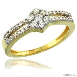 10k Gold Flower Cluster Diamond Engagement Ring w/ 0.37 Carat Brilliant Cut Diamonds, 1/4 in. (6.5mm) wide