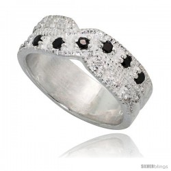 Sterling Silver Crisscross Ring, High Quality Black & White CZ Stones, 1/4 in (6 mm) wide