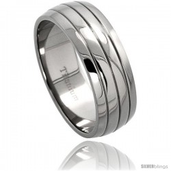 Titanium 8mm Dome Wedding Band Ring 3 Grooves Comfort-fit