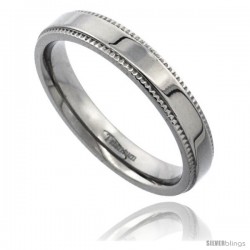 Titanium 4mm Flat Wedding Band Ring Millgrain Edges Highly Polished Comfort-fit