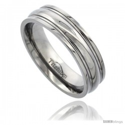 Titanium 6mm Wedding Band Ring Convexed Groove Highly Polished Comfort-fit