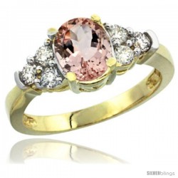 14k Yellow Gold Ladies Natural Morganite Ring oval 9x7 Stone Diamond Accent