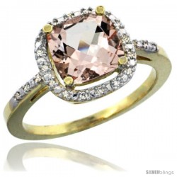 14k Yellow Gold Ladies Natural Morganite Ring Cushion-cut 3.85 ct. 8x8 Stone Diamond Accent