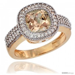 14k Yellow Gold Ladies Natural Morganite Ring Cushion-cut 3.5 ct. 7x7 Stone Diamond Accent