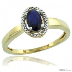 10k Gold ( 6x4 mm ) Halo Engagement Created Blue Sapphire Ring w/ 0.007 Carat Brilliant Cut Diamonds & 0.55 Carat Oval Cut