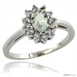 Sterling Silver Natural Green Amethyst Diamond Halo Ring Oval Shape 1.2 Carat 6X4 mm, 1/2 in wide