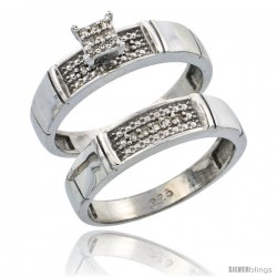 Sterling Silver Ladies' 2-Piece Diamond Engagement Wedding Ring Set Rhodium finish, 3/16 in wide -Style Ag007e2