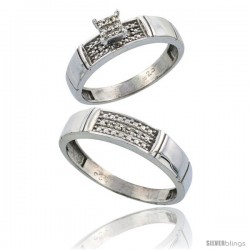 Sterling Silver 2-Piece Diamond wedding Engagement Ring Set for Him & Her Rhodium finish, 4.5mm & 5mm wide