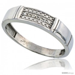 Sterling Silver Men's Diamond Wedding Band Rhodium finish, 3/16 in wide -Style Ag007mb