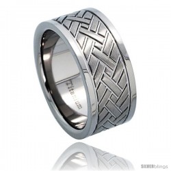 Titanium 9mm Wedding Band Ring Herringbone Pattern Comfort-fit