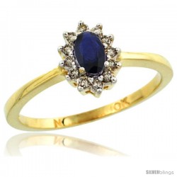 10k Gold ( 5x3 mm ) Halo Engagement Created Blue Sapphire Ring w/ 0.12 Carat Brilliant Cut Diamonds & 0.20 Carat Oval Cut