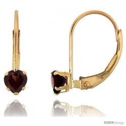 10k Yellow Gold Natural Garnet Leverback Heart Earrings 4mm January Birthstone, 9/16 in tall