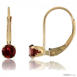 10k Yellow Gold Natural Garnet Leverback Earrings 4mm Brilliant Cut January Birthstone, 9/16 in tall