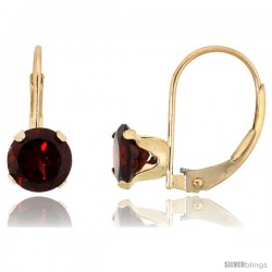 10k Yellow Gold Natural Garnet Leverback Earrings 6mm Brilliant Cut January Birthstone, 9/16 in tall