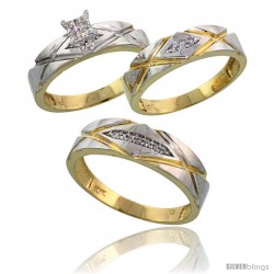 10k Yellow Gold Trio Engagement Wedding Rings Set for Him & Her 3-piece 6 mm & 5 mm wide 0.12 cttw Brilliant Cut -Style Ljy001w3