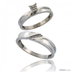 Sterling Silver 2-Piece Diamond wedding Engagement Ring Set for Him & Her Rhodium finish, 3.5mm & 5mm wide