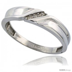 Sterling Silver Men's Diamond Wedding Band Rhodium finish, 3/16 in wide -Style Ag008mb