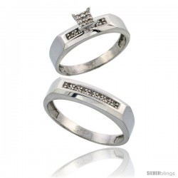 Sterling Silver 2-Piece Diamond wedding Engagement Ring Set for Him & Her Rhodium finish, 4.5mm & 5mm wide -Style Ag009em