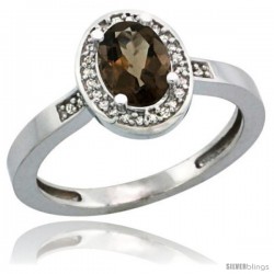 Sterling Silver Diamond Natural Smoky Topaz Ring 1 ct 7x5 Stone 1/2 in wide