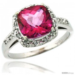 14k White Gold Diamond Pink Topaz Ring 2.08 ct Cushion cut 8 mm Stone 1/2 in wide