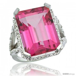 14k White Gold Diamond Pink Topaz Ring 14.96 ct Emerald shape 18x13 Stone 13/16 in wide