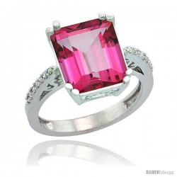 14k White Gold Diamond Pink Topaz Ring 5.83 ct Emerald Shape 12x10 Stone 1/2 in wide