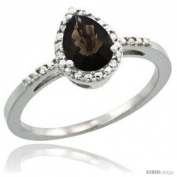 Sterling Silver Diamond Natural Smoky Topaz Ring 0.59 ct Tear Drop 7x5 Stone 3/8 in wide