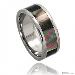 Titanium 8mm Wedding Band Ring Mother of Pearl Inlay Comfort-fit