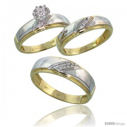 10k Yellow Gold Diamond Trio Engagement Wedding Ring 3-piece Set for Him & Her 7 mm & 5.5 mm wide 0.09 cttw -Style Ljy002w3