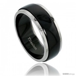 Titanium 8mm Wedding Band Spinner Ring 2-tone Blackened finish Mirror Beveled Edges Comfort-fit