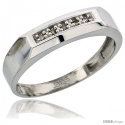 Sterling Silver Ladies' Diamond Wedding Band Rhodium finish, 3/16 in wide -Style Ag009lb