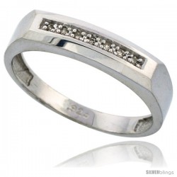 Sterling Silver Men's Diamond Wedding Band Rhodium finish, 3/16 in wide -Style Ag009mb