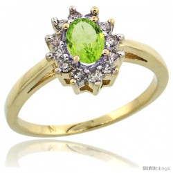 10k Yellow Gold Peridot Diamond Halo Ring Oval Shape 1.2 Carat 6X4 mm, 1/2 in wide