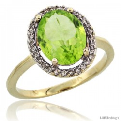 10k Yellow Gold Diamond Halo Peridot Ring 2.4 carat Oval shape 10X8 mm, 1/2 in (12.5mm) wide