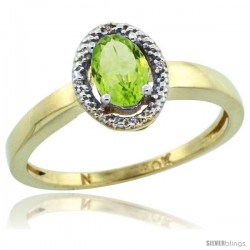 10k Yellow Gold Diamond Halo Peridot Ring 0.75 Carat Oval Shape 6X4 mm, 3/8 in (9mm) wide